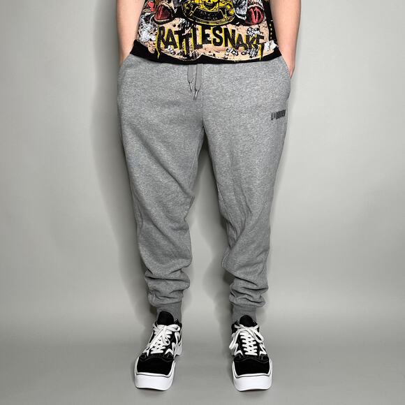 Puma Joggers Light Grey Cotton Sweatpants Subtle Logo Baggy Fit - Picture 2 of 4